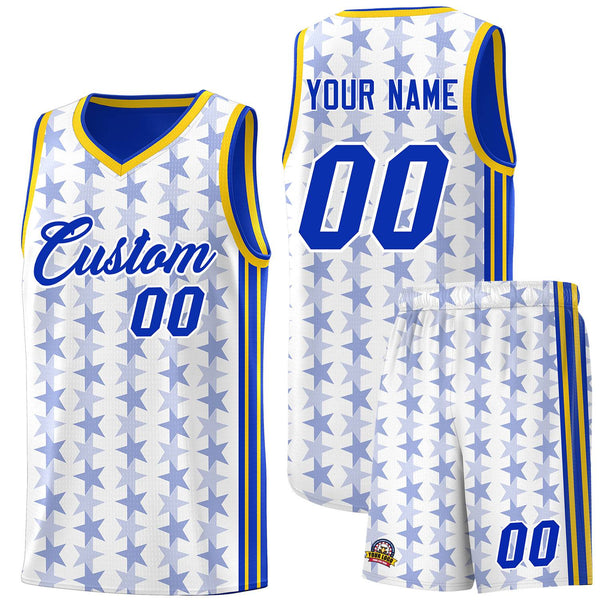 Custom White Royal Star Graffiti Pattern Sets Sports Uniform Basketball Jersey | BuyFootballJersey