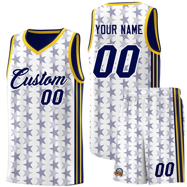 Custom White Navy Star Graffiti Pattern Sets Sports Uniform Basketball Jersey | BuyFootballJersey