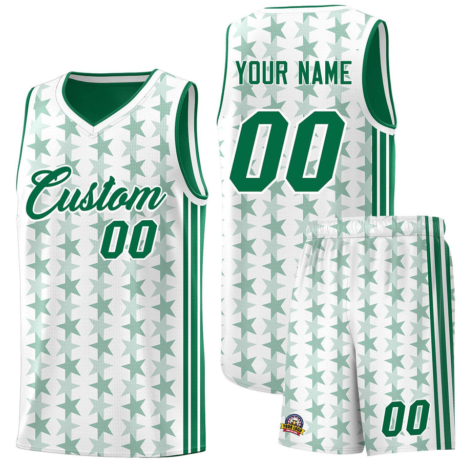 Custom White Kelly Green Star Graffiti Pattern Sets Sports Uniform Basketball Jersey | BuyFootballJersey