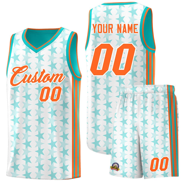 Custom White Aqua Star Graffiti Pattern Sets Sports Uniform Basketball Jersey | BuyFootballJersey