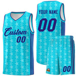 Custom Sky Blue White Star Graffiti Pattern Sets Sports Uniform Basketball Jersey | BuyFootballJersey