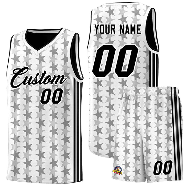 Custom White Black Star Graffiti Pattern Sets Sports Uniform Basketball Jersey | BuyFootballJersey
