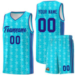 Custom Sky Blue White Star Graffiti Pattern Sets Sports Uniform Basketball Jersey | BuyFootballJersey