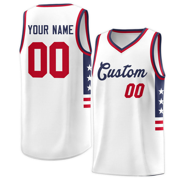 Custom White Navy-Red Personalized Star Pattern Tops Fashion Sportwear Basketball Jersey | BuyFootballJersey