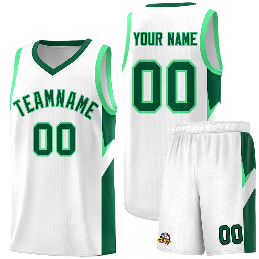 Custom White Kelly Green Side Design Sets Sports Uniform Basketball Jersey | BuyFootballJersey
