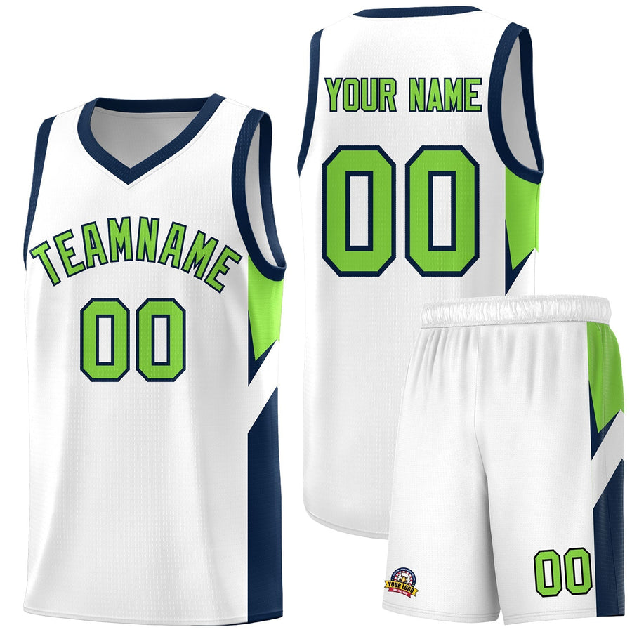 Custom White Navy Side Design Sets Sports Uniform Basketball Jersey | BuyFootballJersey