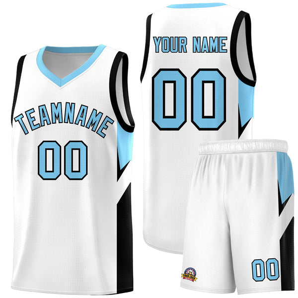 Custom White Light Blue Side Design Sets Sports Uniform Basketball Jersey | BuyFootballJersey