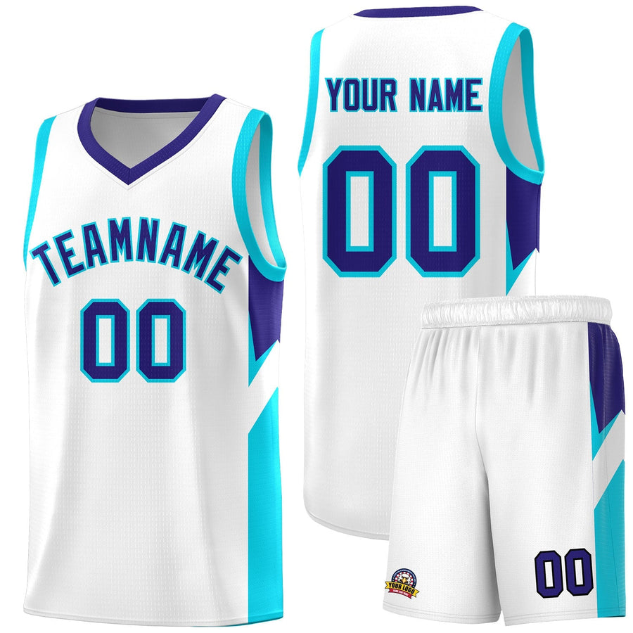 Custom White Royal Side Design Sets Sports Uniform Basketball Jersey | BuyFootballJersey