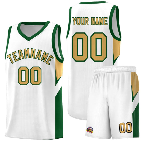 Custom White Green Side Design Sets Sports Uniform Basketball Jersey | BuyFootballJersey