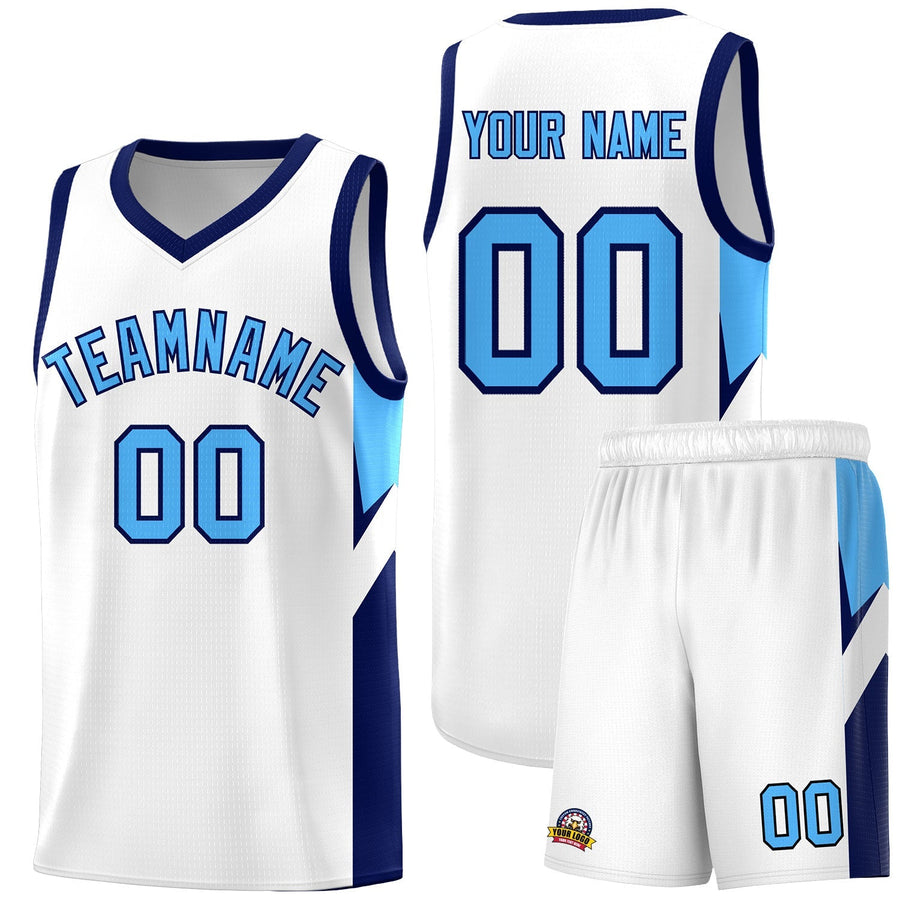 Custom White Navy Side Design Sets Sports Uniform Basketball Jersey | BuyFootballJersey