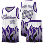 Custom White Purple Hem Flame Pattern Fashion Sports Uniform Basketball jersey | BuyFootballJersey