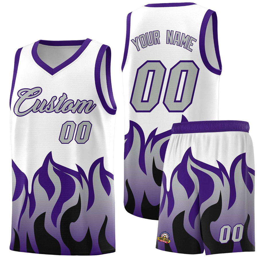 Custom White Purple Hem Flame Pattern Fashion Sports Uniform Basketball jersey | BuyFootballJersey