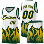 Custom White Hunter Green Hem Flame Pattern Fashion Sports Uniform Basketball jersey | BuyFootballJersey