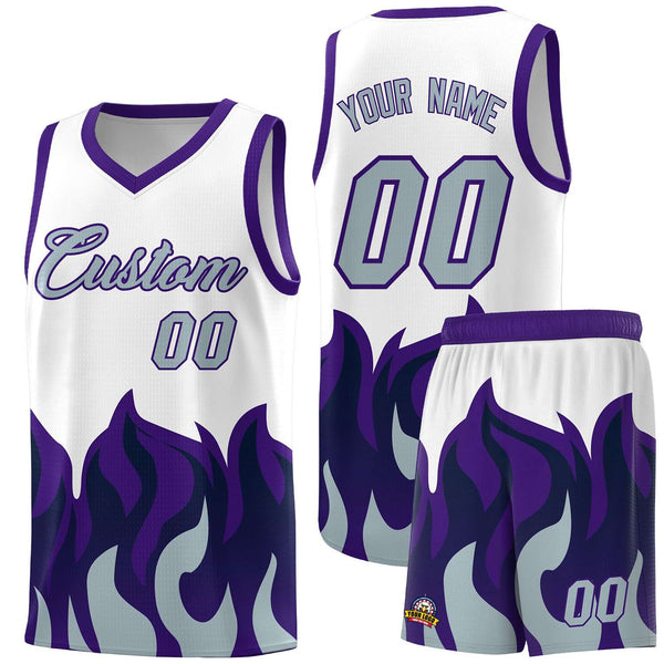 Custom White Purple Hem Flame Pattern Fashion Sports Uniform Basketball jersey | BuyFootballJersey