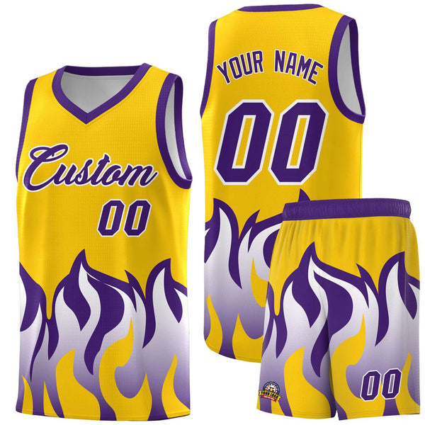 Custom Yellow Purple Hem Flame Pattern Fashion Sports Uniform Basketball jersey | BuyFootballJersey