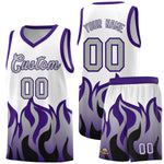 Custom White Purple Hem Flame Pattern Fashion Sports Uniform Basketball jersey | BuyFootballJersey