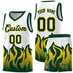 Custom White Hunter Green Hem Flame Pattern Fashion Sports Uniform Basketball jersey | BuyFootballJersey