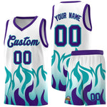 Custom White Aqua Hem Flame Pattern Fashion Sports Uniform Basketball jersey | BuyFootballJersey