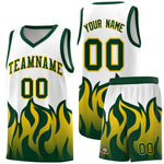 Custom White Hunter Green Hem Flame Pattern Fashion Sports Uniform Basketball jersey | BuyFootballJersey