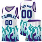 Custom White Aqua Hem Flame Pattern Fashion Sports Uniform Basketball jersey | BuyFootballJersey