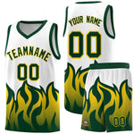 Custom White Hunter Green Hem Flame Pattern Fashion Sports Uniform Basketball jersey | BuyFootballJersey