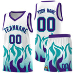 Custom White Aqua Hem Flame Pattern Fashion Sports Uniform Basketball jersey | BuyFootballJersey