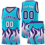Custom Sky Blue Purple Hem Flame Pattern Fashion Sports Uniform Basketball jersey | BuyFootballJersey