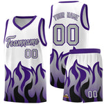 Custom White Purple Hem Flame Pattern Fashion Sports Uniform Basketball jersey | BuyFootballJersey