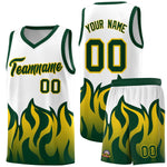 Custom White Hunter Green Hem Flame Pattern Fashion Sports Uniform Basketball jersey | BuyFootballJersey
