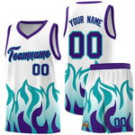 Custom White Aqua Hem Flame Pattern Fashion Sports Uniform Basketball jersey | BuyFootballJersey