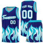 Custom Royal Sky Blue Hem Flame Pattern Fashion Sports Uniform Basketball jersey | BuyFootballJersey