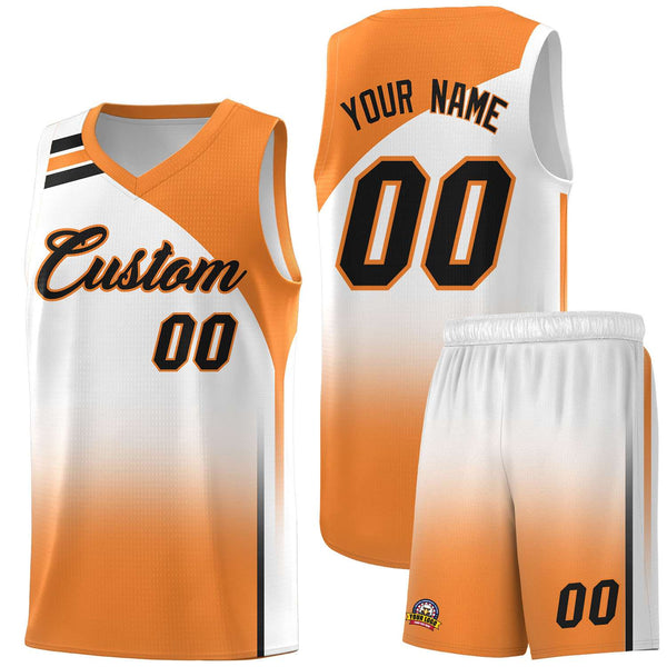 Custom White Gold Orange Gradient Fashion Sets Sports Uniform Basketball Jersey | BuyFootballJersey