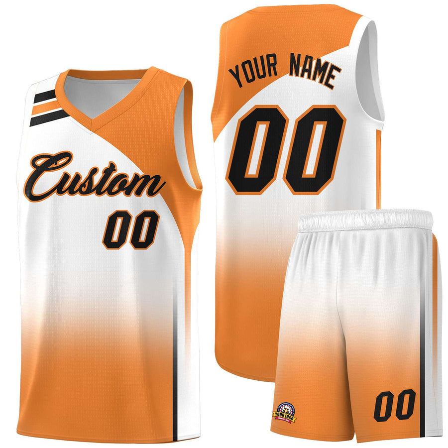 Custom White Gold Orange Gradient Fashion Sets Sports Uniform Basketball Jersey | BuyFootballJersey