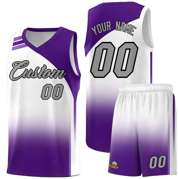 Custom White Purple Gradient Fashion Sets Sports Uniform Basketball Jersey | BuyFootballJersey
