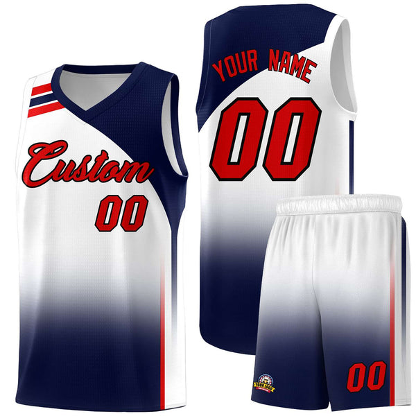 Custom White Navy Gradient Fashion Sets Sports Uniform Basketball Jersey | BuyFootballJersey