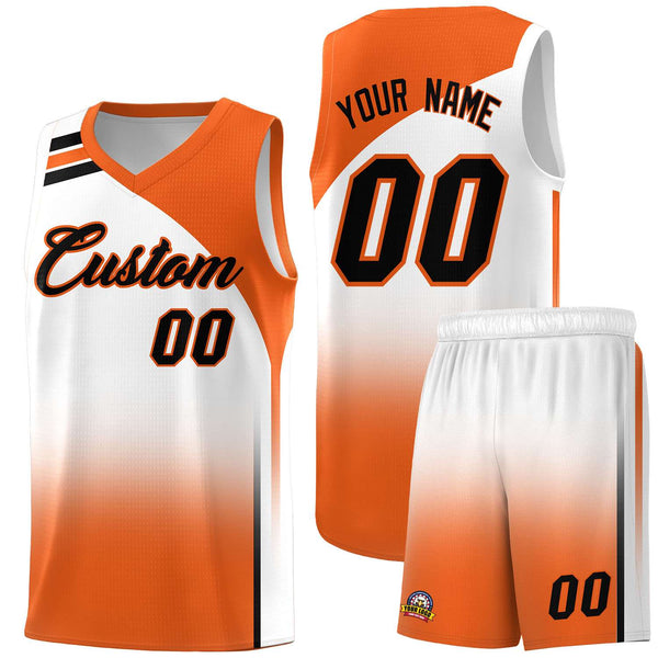 Custom White Orange Gradient Fashion Sets Sports Uniform Basketball Jersey | BuyFootballJersey