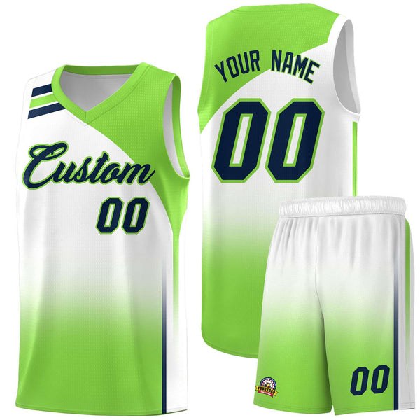 Custom White Fluorescent Green Gradient Fashion Sets Sports Uniform Basketball Jersey | BuyFootballJersey