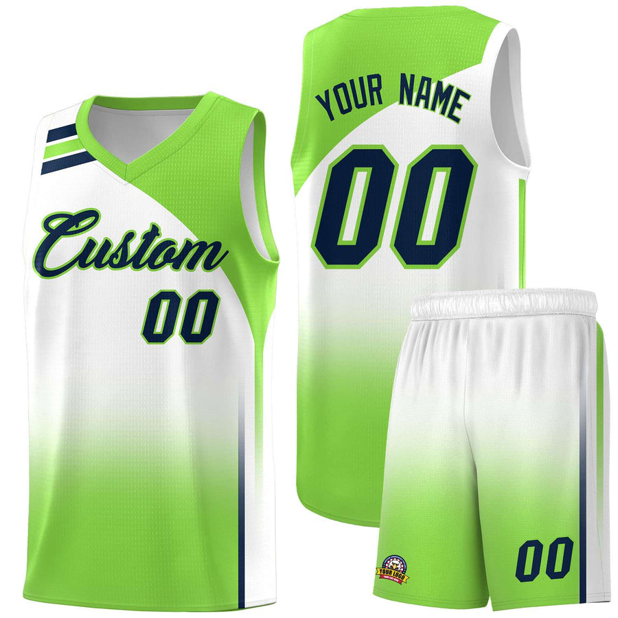 Custom White Fluorescent Green Gradient Fashion Sets Sports Uniform Basketball Jersey | BuyFootballJersey