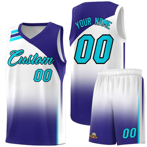 Custom White Royal Gradient Fashion Sets Sports Uniform Basketball Jersey | BuyFootballJersey