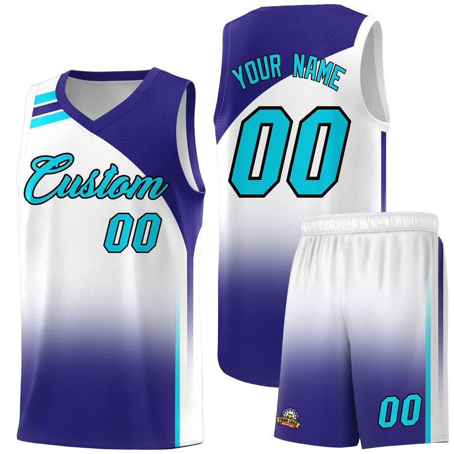 Custom White Royal Gradient Fashion Sets Sports Uniform Basketball Jersey | BuyFootballJersey