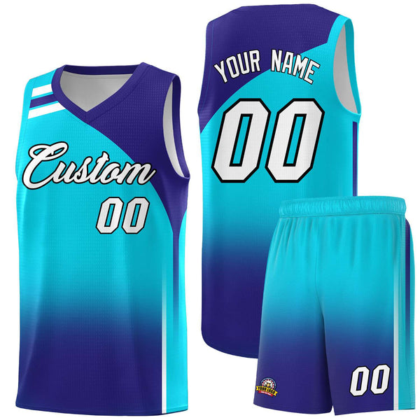 Custom Sky Blue Royal Gradient Fashion Sets Sports Uniform Basketball Jersey | BuyFootballJersey