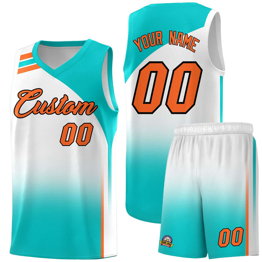 Custom White Aqua Gradient Fashion Sets Sports Uniform Basketball Jersey | BuyFootballJersey