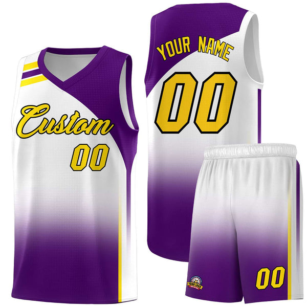 Custom White Purple Gradient Fashion Sets Sports Uniform Basketball Jersey | BuyFootballJersey