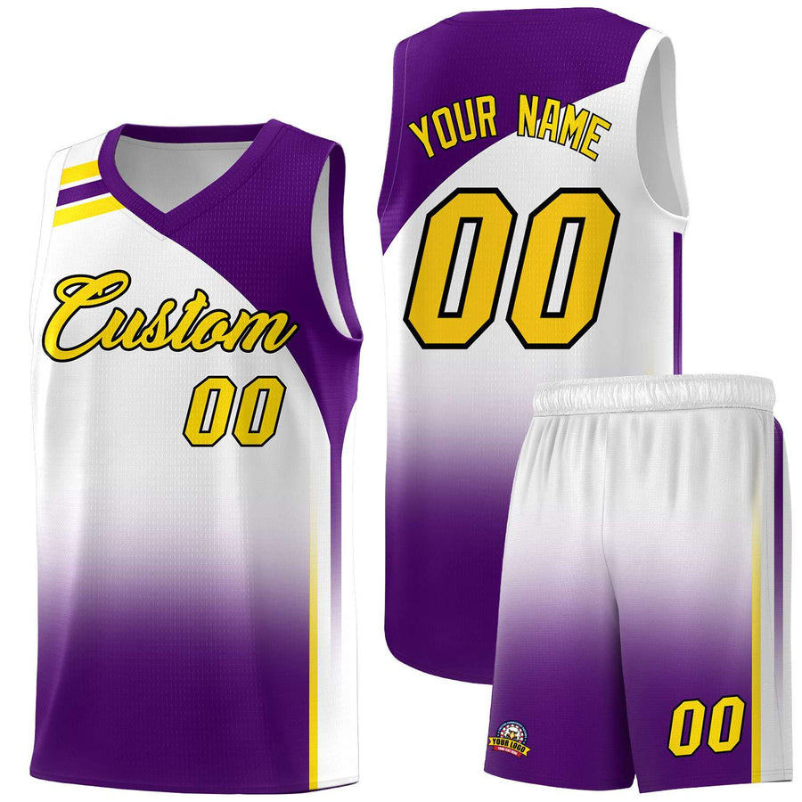 Custom White Purple Gradient Fashion Sets Sports Uniform Basketball Jersey | BuyFootballJersey