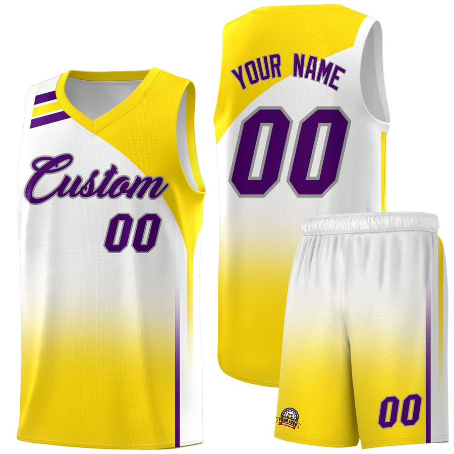 Custom White Gold Gradient Fashion Sets Sports Uniform Basketball Jersey | BuyFootballJersey