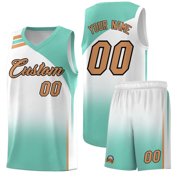 Custom White Bright Green Gradient Fashion Sets Sports Uniform Basketball Jersey | BuyFootballJersey