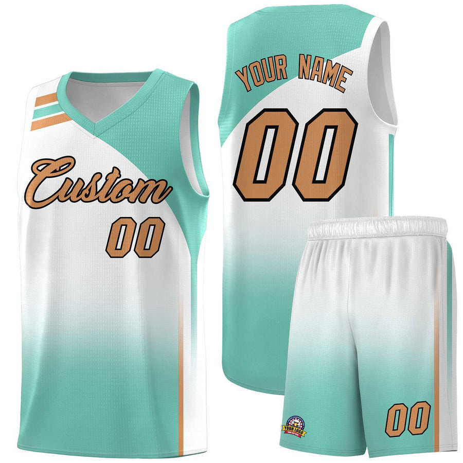 Custom White Bright Green Gradient Fashion Sets Sports Uniform Basketball Jersey | BuyFootballJersey