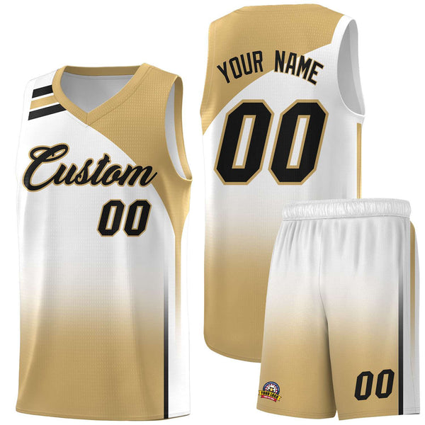 Custom White Old Gold Gradient Fashion Sets Sports Uniform Basketball Jersey | BuyFootballJersey