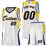 Custom White Navy and Gold Color Block Sports Uniform Basketball Jersey | BuyFootballJersey