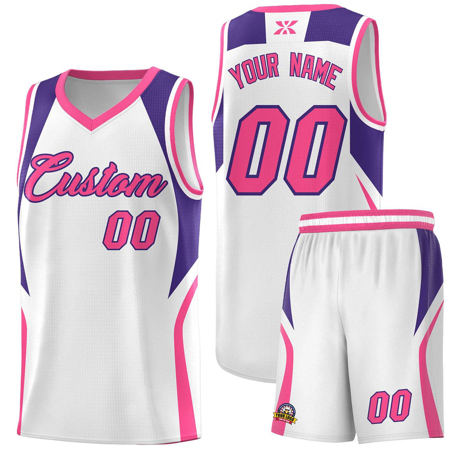 Custom White Purple and Pink Color Block Sports Uniform Basketball Jersey | BuyFootballJersey